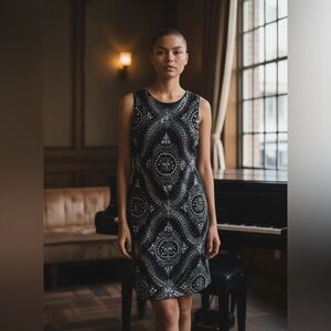 Patra Black and Silver Geometric Sequin & Beaded Midi Dress - 14